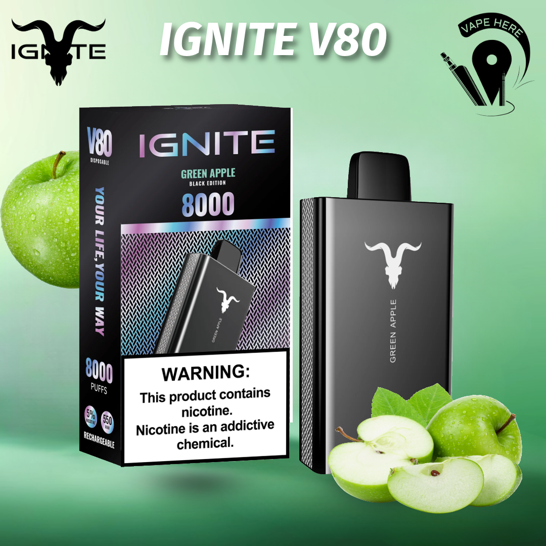 IGNITE V80 Disposable Vape 8000 PUFFS 50MG Green Apple UAE Dubai